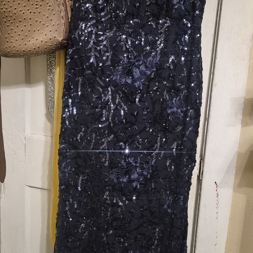 Calvin Klein Navy Sequin Long Sleeve Dress